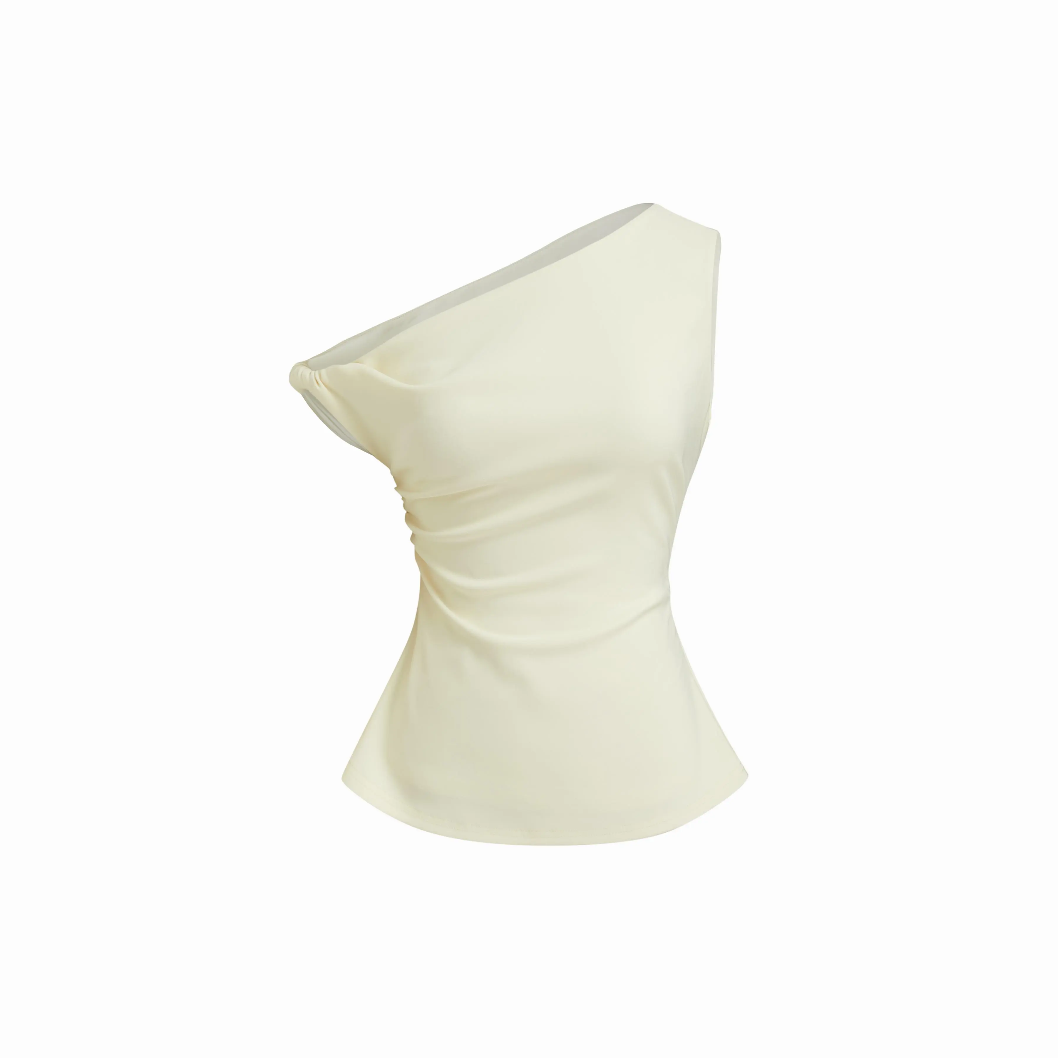 Cider Women's Sleeveless Asymmetrical Twist Neck Tank Top, Solid Color Ruched Bodycon Shirt for Going Out, Basic, Minimalist, Elastane, Fitted, Twisted
