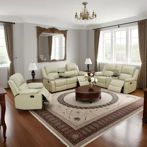 Cozy 3-Piece Beige Recycled Leather Sofa Set, tear-resistant eco-friendly upholstered couch, sleek transitional living room furniture for small homes, condos and everyday family leisure use
