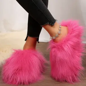 Women's Fashion Slippers Long Plush Slippers Fluffy Trim Mini Snow Boots Indoor Outdoor Shoes