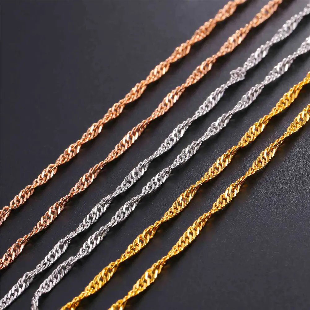 U7 Waterwave Chain Slim Chain with Lobster Clasp For Unisex