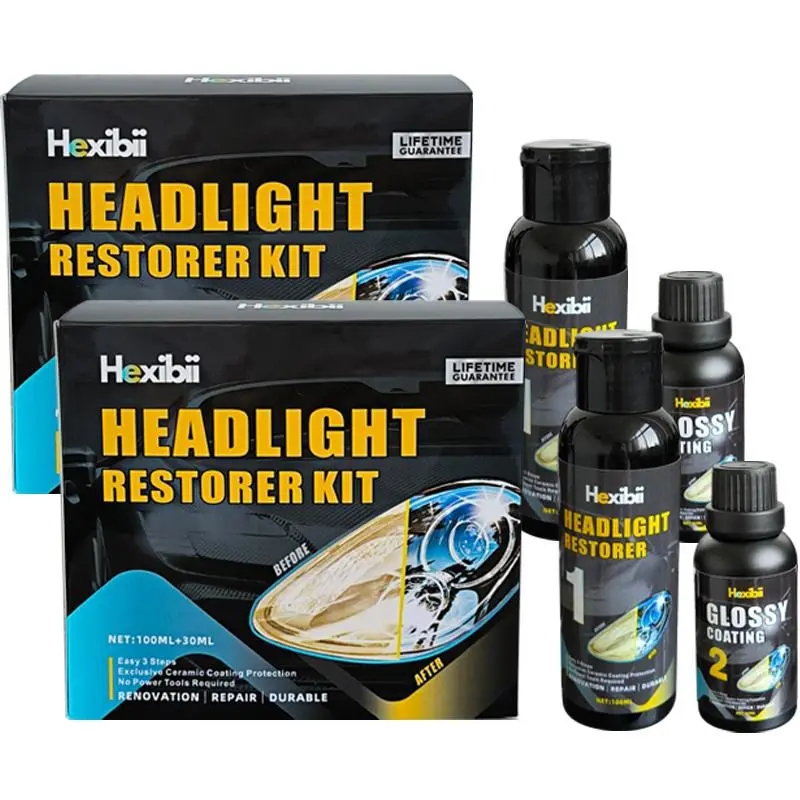Hexibi Headlight Restoration Kit - 1 Kit Car/Motorcycle Faros Repair Tool with Polishing Agent, Cream, Manual Polish, 3-5 Min Process, Oxidation Fixer, Enhanced Crystallization Coating, Gloves, No Power Tools Needed