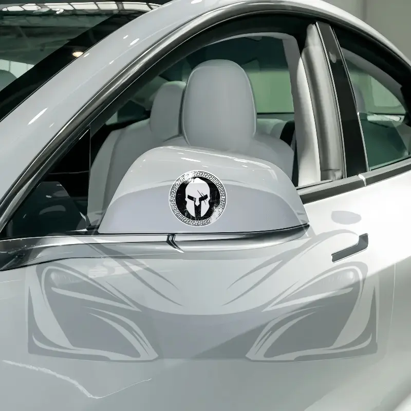 2PCS/SET Eye-Catching Vintage Hardcore Spartan Helmet Car Sticker For Car Body,  Spartan Helmet + Greek Meander + Distressed Decor Fills With Ancient Greek Warrior Hardcore Cool Vibe Easily Grasp Vintage Hardcore Ancient Greek Trend Style