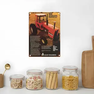 Vintage Farm Tractor Metal Wall Sign - 8x12 Inch Retro Tin Plaque with "The Allis-Chalmers 7050 High-Power Tractor" Design, Rustic Iron Oval Decor for Home & Garage, Agricultural Progress Poster Art, Rustic Home Decor | Nostalgic Decor | Rustic Iron Finis