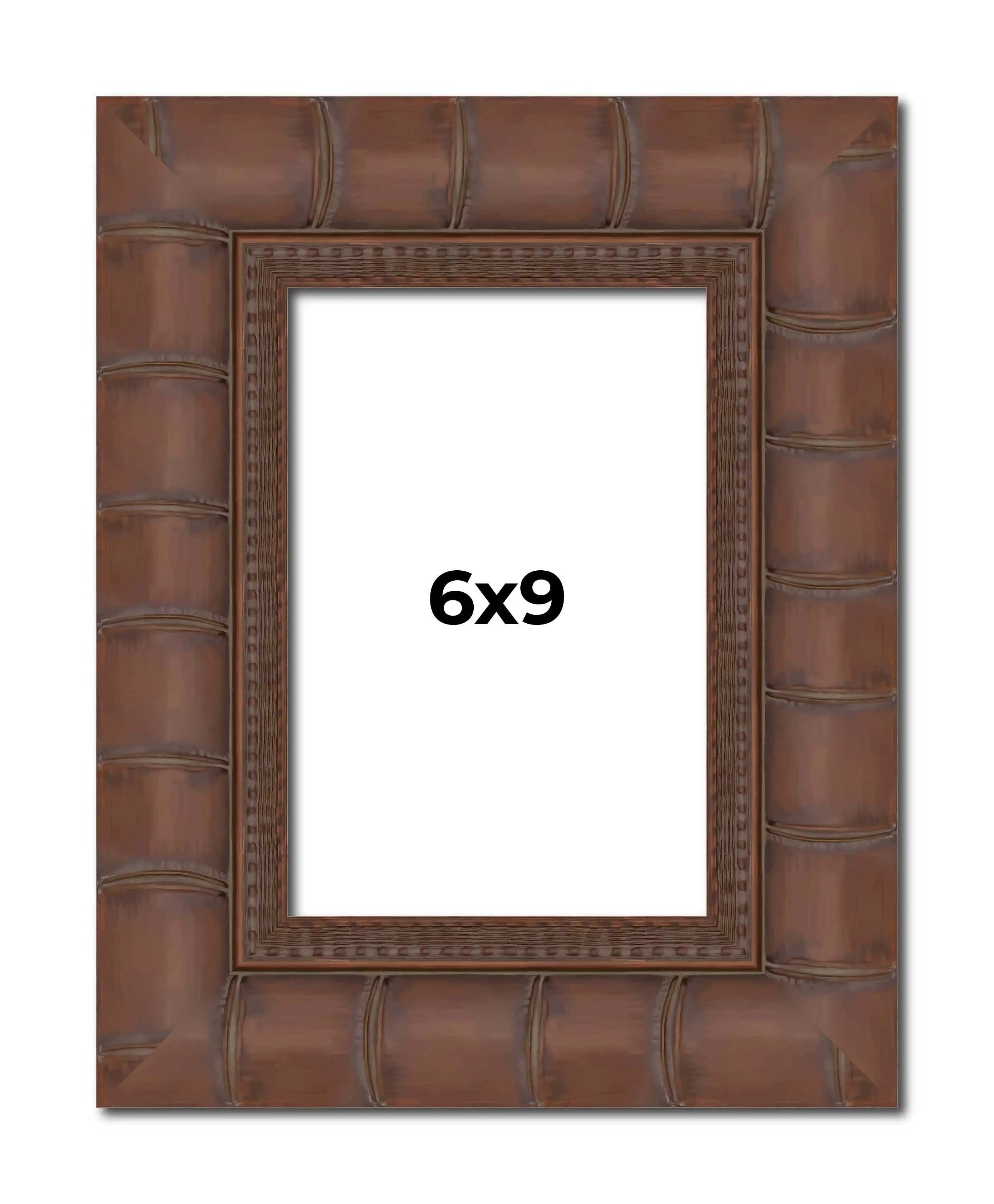 6x9 Brown Wide Bamboo Picture Frame - UV Acrylic, Foam Board Backing, Hanging Hardware