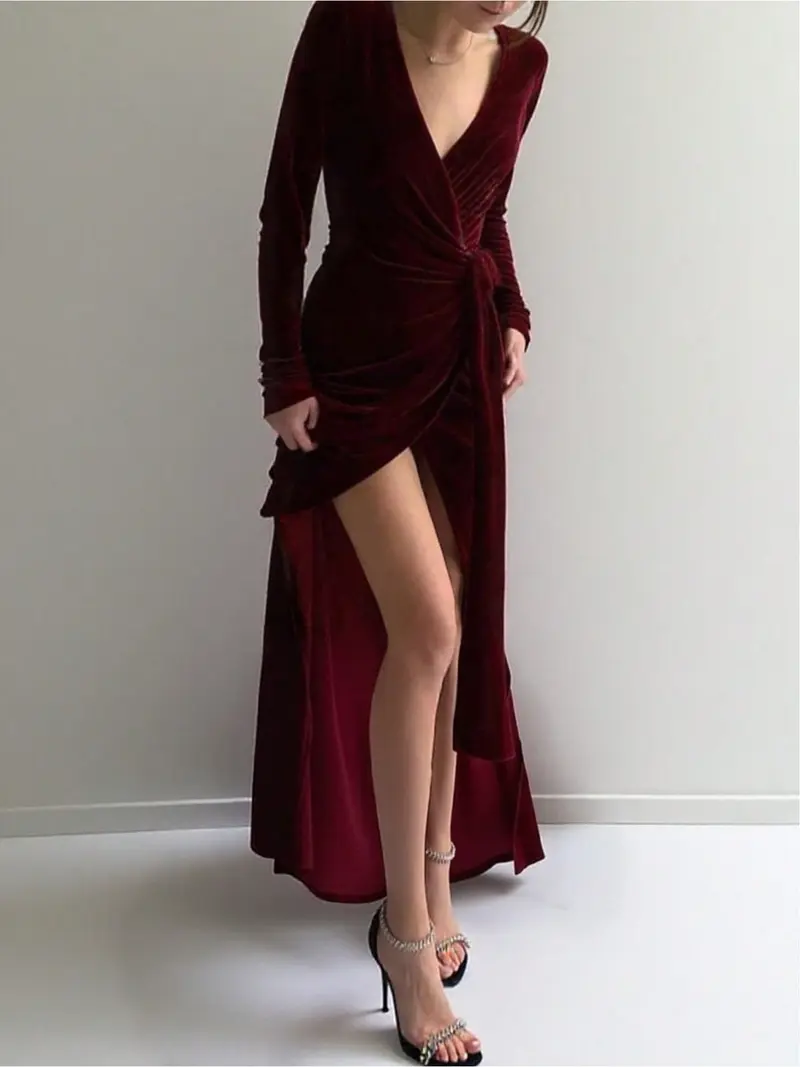 velvet christmas party dress Dressystars Burgundy Velvet Formal Dress V Neck Long Christmas Party Dress main image 0