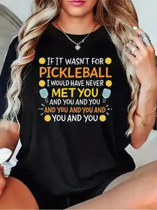 Women's Pickleball T-Shirt - Short Sleeve Round Neck Casual Top with Pickleball Graphic, Machine Washable Fit for Pickleball Tournaments, Leagues & Casual Wear (Black, Grey, White, Dark Red) - Year-Round Wear