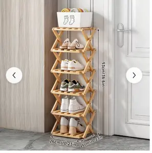 Rack] Strong Bamboo Foldable Shoe Rack | Saving Space, Multi-Layer Shoe Storage for Small Space, Entryways, Hallways, Bedrooms, Bathrooms, Offices,