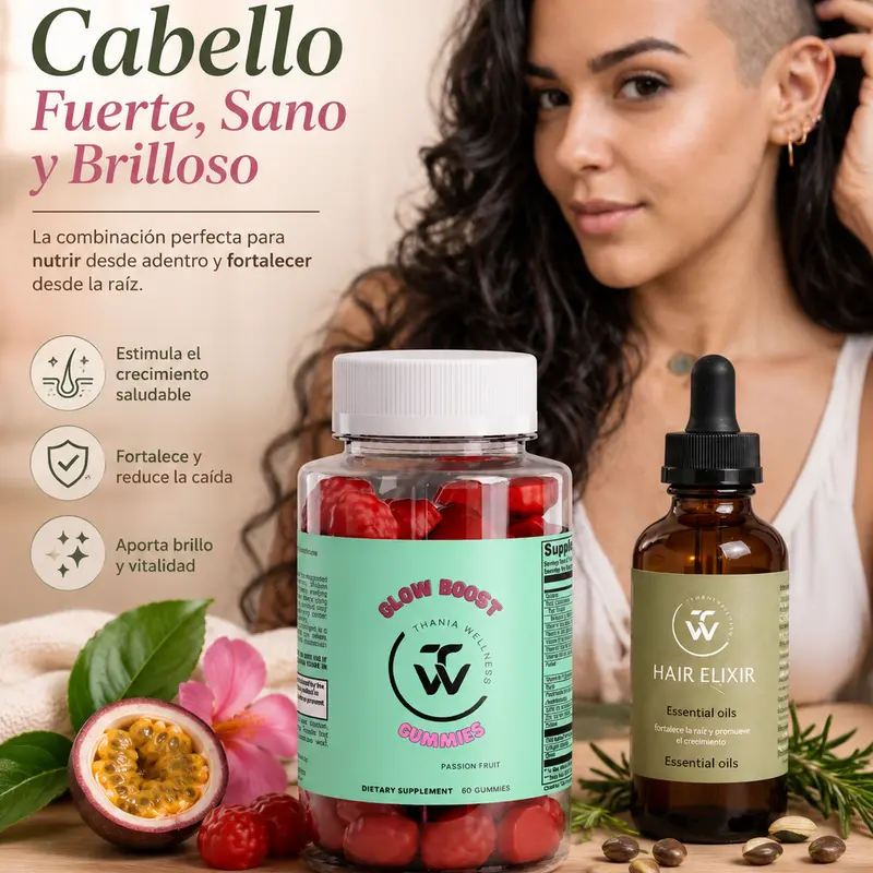Hair Care Bundle - Dietary Supplement Stack, Glow Boost Gummies, Hair Elixir, Healthy Daily Nourishing Anti-Oxidant Dietary Vitamin for Adults