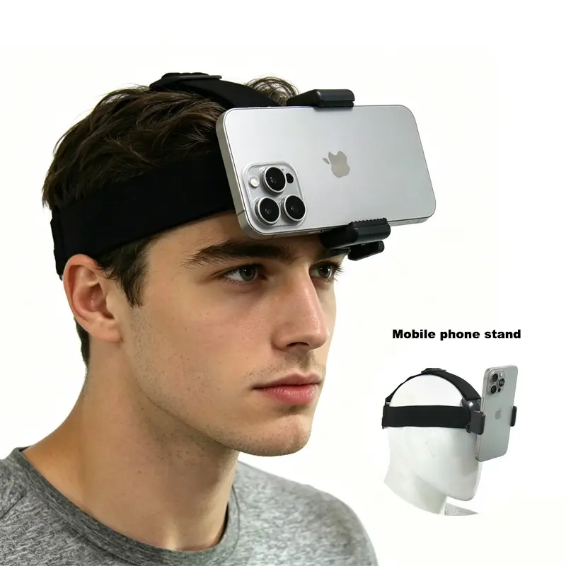 Adjustable Head-Mounted Phone Camera Tripod, Strap Clip Accessory, Phone Holder Tripod, Ideal for First-Person Video Shooting, Live Streaming, Vlogging, Outdoor Use, Tilt Adjustable Stand, Cellphone Selfie Accessory, Portable Selfie Accessory