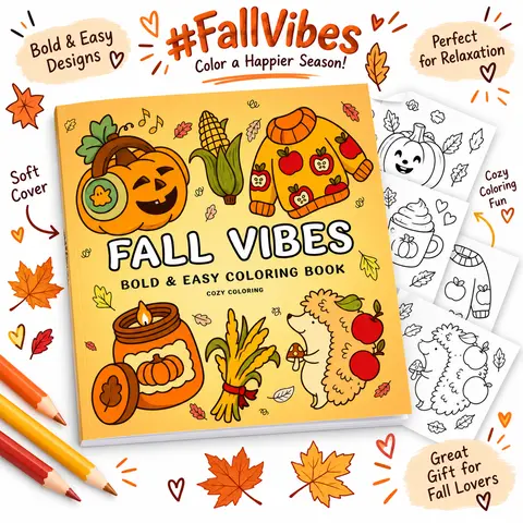 Halloween Fall Gift  Fall Vibes: Bold and Easy Coloring Book for Adults, Teens, and Seniors with Simple and Relaxing Autumn Designs (Bold and Easy Coloring Books)