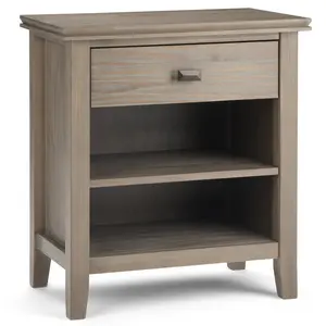 "Artisan Distressed Grey Bedside Table – Vintage Nightstand with Storage Drawer, Rustic Bedroom Side Table, Elegant Bedside Organizer for Bedroom, Guest Room, Living Room"