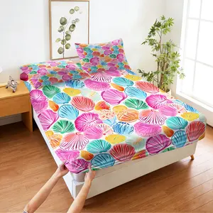 Colorful seashell print fitted sheet set,Includes 1 Fitted Sheet & 2 Pillowcases without Filler,Fresh and soft,Romantic and vibrant,Comfortable and soft,This is a wonderful bedding gift.