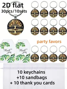 30pcs/10set  Life Tree Keychain Blessing Gift Set, Includes Leaf Thank You Cards, Lace Bags, Perfect for Back-To-School, Thanksgiving, Christmas