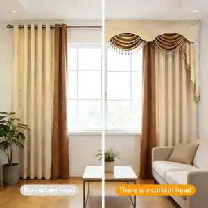 European Luxury Gold Velvet Curtain Header, Customizable Floor-To-Ceiling Window Drapery, American Style Crystal Tassel Decorative Curtain