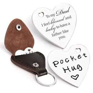 Pocket Hug Token,Long Distance Gifts Keepsake,Double Sided Inspirational Thinking of you Gift with Leather Keychain
