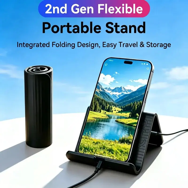 Portable Folding Silicone Cellphone Holder - Bendable, Multi-Angle Adjustable Smartphone Mount, Universal Mobile Phone Accessories for Hands-Free Use