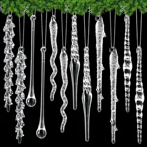24 Pack Glass Icicles Christmas Ornaments Clear Teardrop Christmas Chandelier Decorations   Ornaments Glass Raindrops for Xmas Tree Decor Party (Clear)