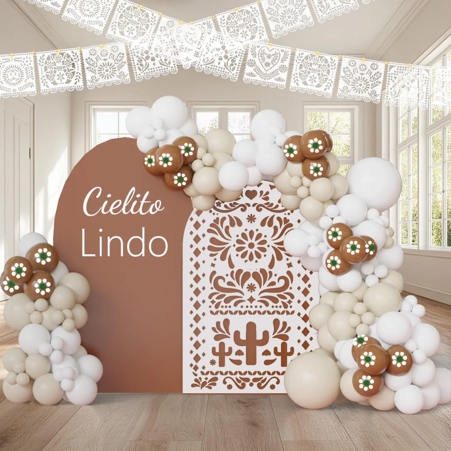 Cielito Lindo Party Decorations 140 count White  Beige Mexican Floral Balloon Garland Kit For  Shower Bridal Shower Neutral Gender Reveal Champagne Engagement Decor, Boho Fiesta Arch Backdrop