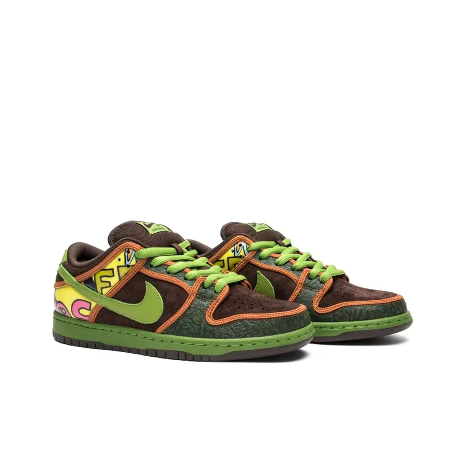 Brown Green Color Block Suede Print Low Top Casual Skate Shoes Unisex Street Graffiti Retro Flat Wear-resistant Daily Sneakers