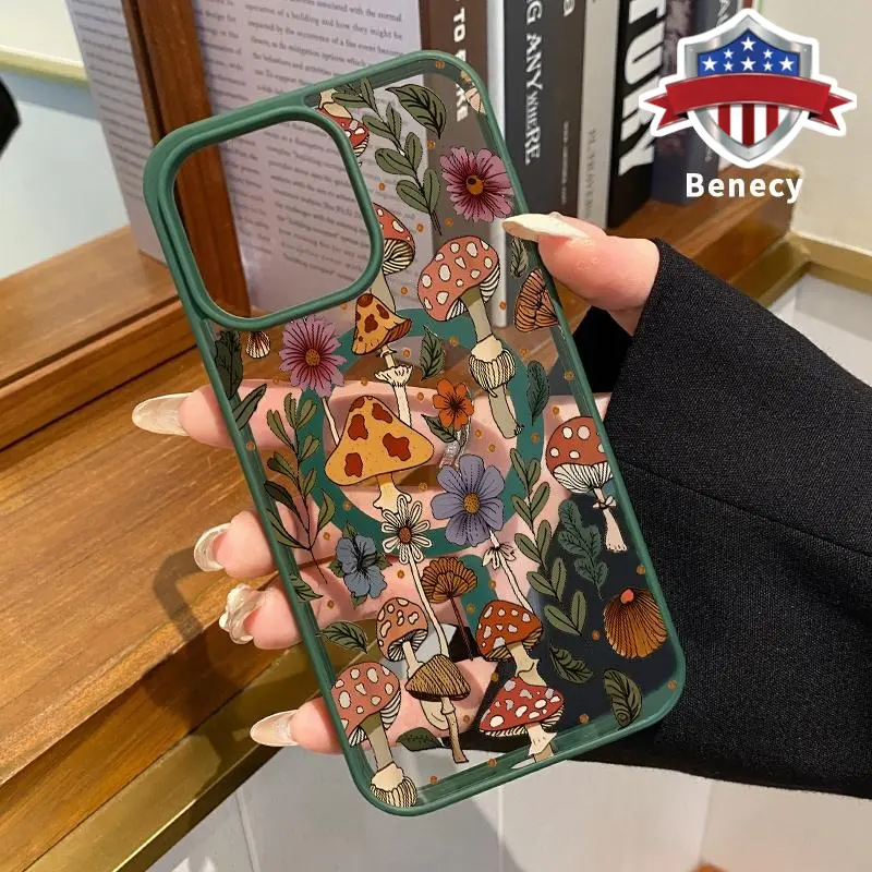 Transparent Protective Magnetic TPU Silicone Acrylic Cellphone Casing for iPhone 11-17, Pro Max, XR, XS, Air, Plus - E Nature's Delight Pattern, Non-Yellowing, Shockproof, Fingerprint-Friendly, Wireless Charging-Supporting Phone Accessories