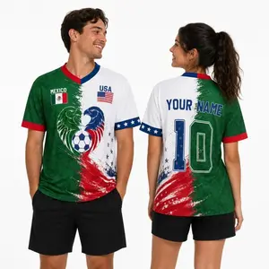 Custom Half USA Half Mexico Soccer Jersey, Personalized Name Number Unisex Football Shirt, Mexico USA Binational Pride Family Matching Shirt