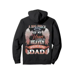 Men's memorial tribute to a father in heaven, expressing love and remembrance Graphic - Cotton Blend Black Long Sleeve Pullover Regular Fit | Soft & Breathable Fabric, Durable Print, Everyday Comfort, Machine Washable, graphic design with angel wings and