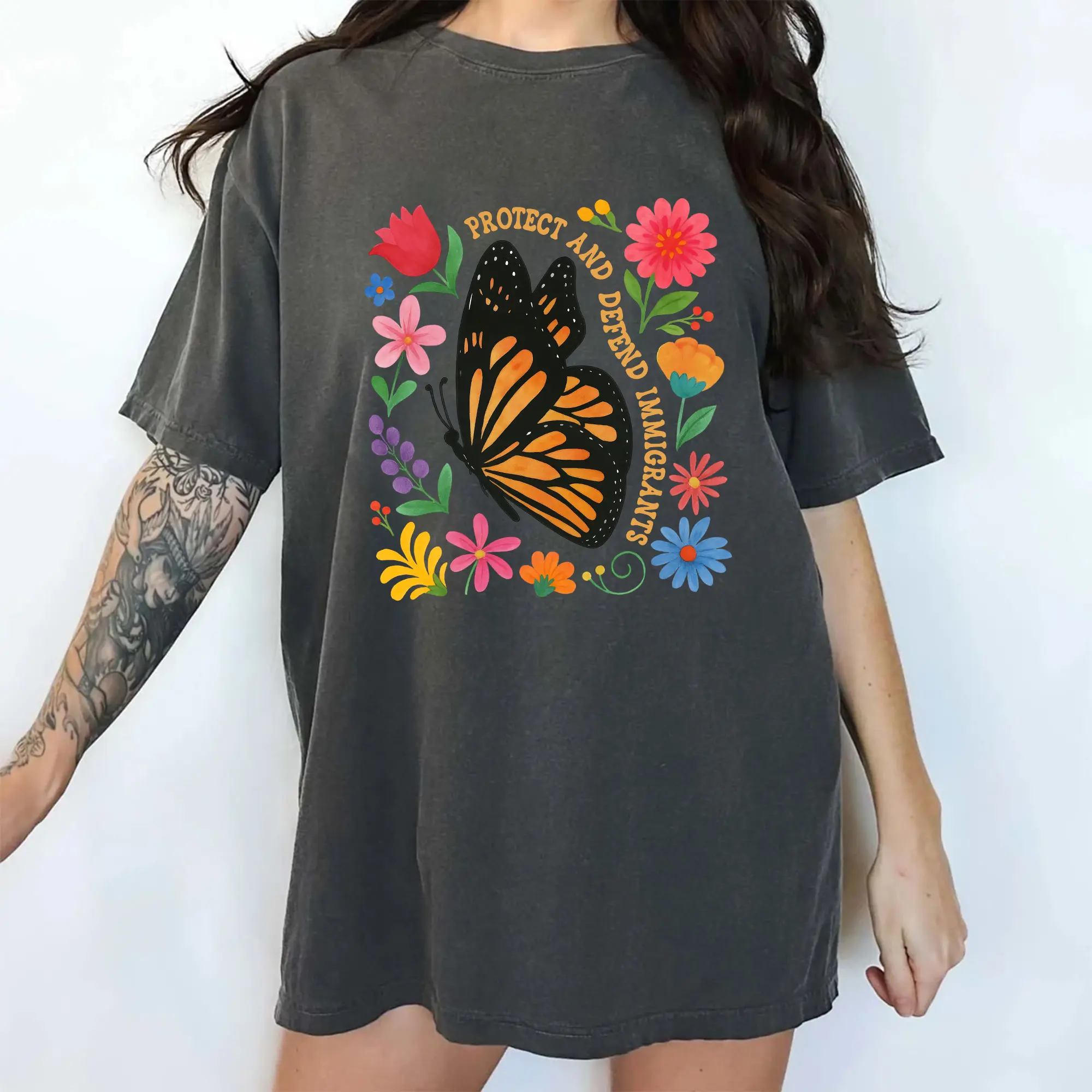 MAPTEES Protect And Defend Immigrants Comfort Colors Shirt, Abolish Ice Graphic Tee, Protest T-shirt, Human Rights Outfits, Pro Immigration Clothing