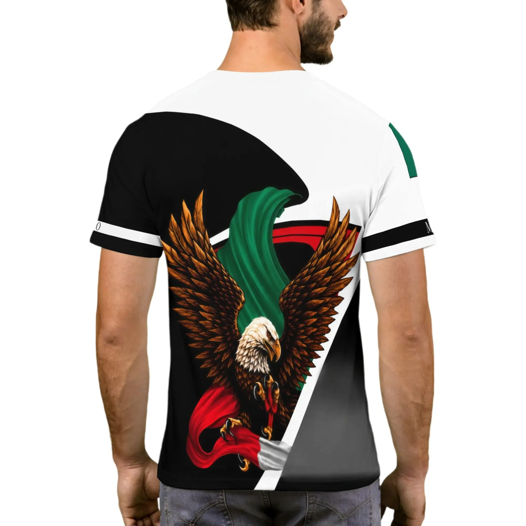 Men's Mexican Eagle Letter Print Round Neck Short Sleeve T-Shirt, Casual Summer Streetwear Top, Breathable Daily Wear Clothing