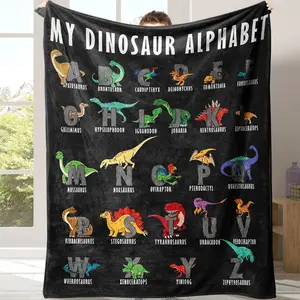Cartoon Dinosaur Pattern Flannel Cozy Blanket, 1 Count Soft Comfortable Warm Napping Throw with Storage Bag, Dinosaur Print Blanket, Halloween Decor Sleeping Bedding Supplies