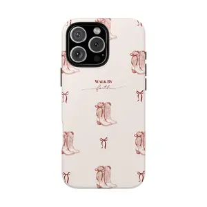 Christian Tough Phone Case, Walk By Faith Western Boots Phone Case, Cute Cowgirl Aesthetic, Christian Inspirational Protective Cover, Gift for Her, Gift for Him, Full Camera Protection, Raised Edges, Anti-Scratch, Anti-Slip, Lightweight Slim Fit, Christia