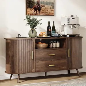 60" Sideboard Buffet Cabinet with Storage, Sliding Door & Adjustable Shelf, Modern Accent Sideboard Coffee Bar Console Table for Kitchen, Entryway and Living Room