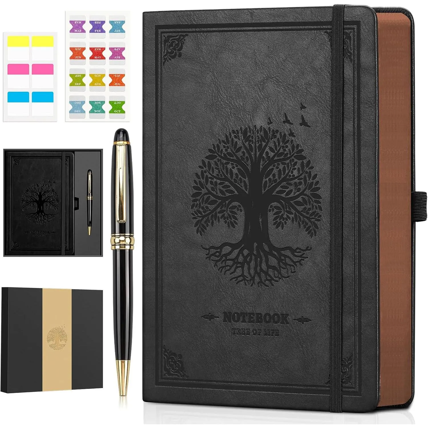 Lined Journal Notebook - Tree of Life Set, Personalized Hardcover Vegan Leather, 320 Pages, Includes Pen & Box, Creative Gifts for Writers Travelers