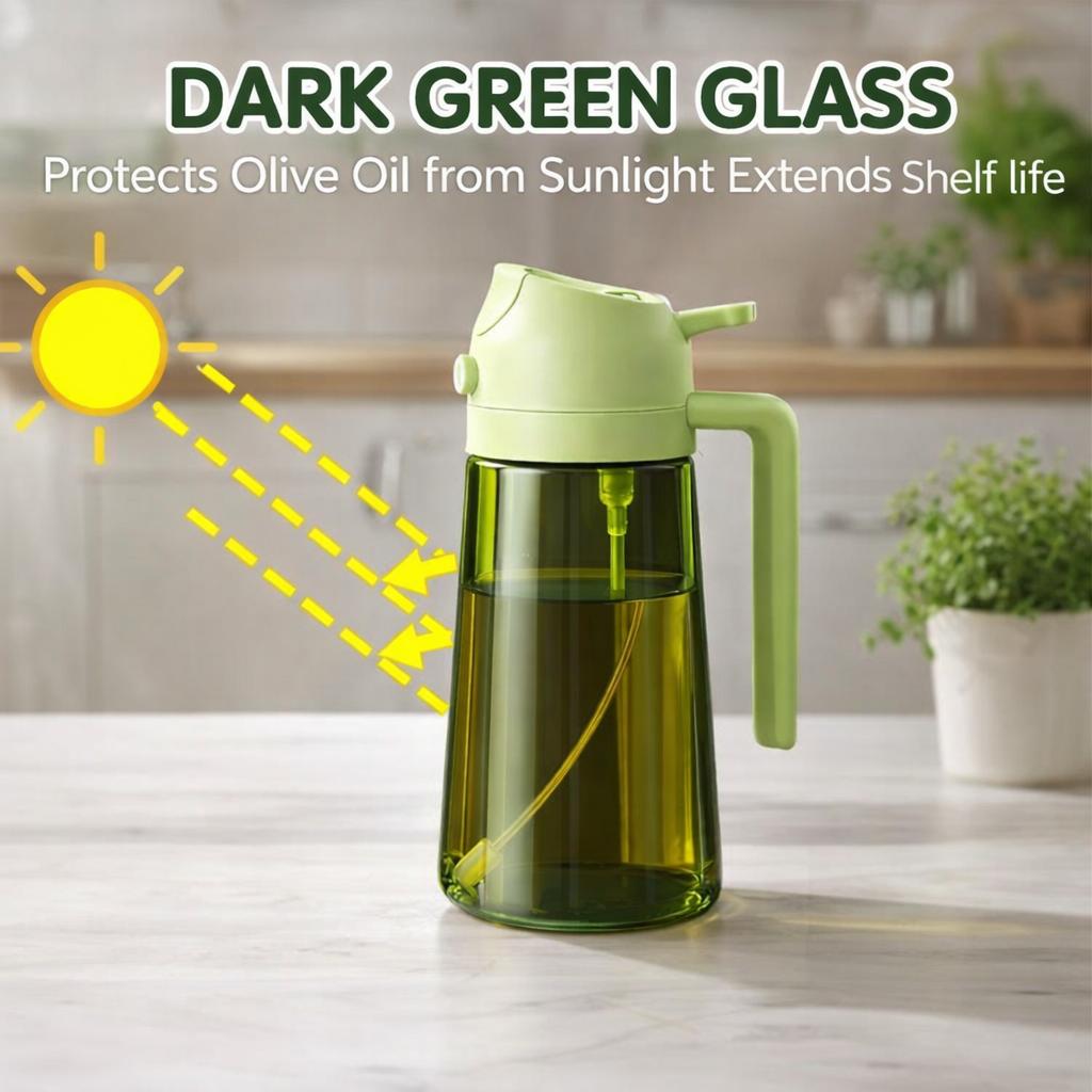 2PCS 2-in-1 Oil Dispenser & Oil Sprayer, 16oz / 470ml Olive Oil Bottle with Fine Mist Nozzle, Oil Spray Bottle for Cooking, Air Fryer & Salad (Black & Green)