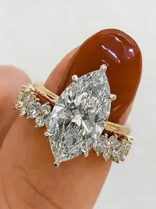 Exquisite Marquise Design Synthetic Zirconia Ring Set - Artificial Zircon Rings Fashion Stackable Band Rings for Women & Girls, Perfect for Wedding Jewelry Engagement Ring, Daily Wear Anniversary Valentine's Day Gift