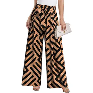Plus Size Womens Wide Leg Pants High Waist Flowy Business Casual Trousers with Pockets, Adjustable Knot, Loose Fit