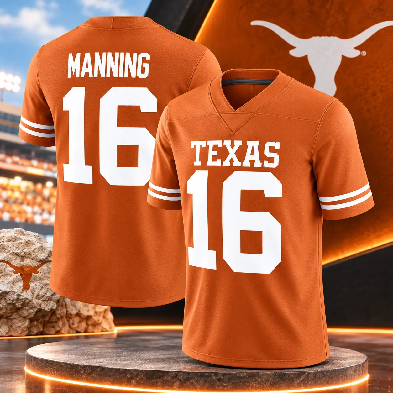 Unisex Football 16 Manning Texas Longhorns Team Game Player Jersey - Texas Orange