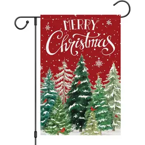 Merry Christmas Garden Flag 12x18 Inch Double Sided Burlap, Christmas Tree Cardinal Yard Banner for Winter Holiday Xmas Seasonal Outdoor Decoration(ONLY FLAG)