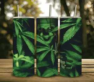 Wanna Smoke 20oz Skinny Tumbler Drinkware Flasks Insulated Lid Coffee Portable Mug Bottles Customizable Handmade Water Bottles with Cannabis Leaf Design Vacuum Insulated with Lid and Straw