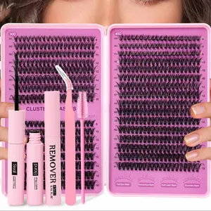 640pcs Individual False Lash Clusters, Eyelash Extensions, High Capacity 30D40D50D D Curl Mixed Length Lash Natural Look, Extra Thick, Wispy, Ultra Soft, Super Light Reusable Segmented Self-Grafting Eye Set with Makeup Tools for Home Use