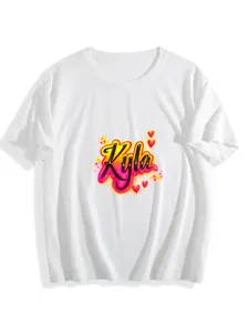 US Local Shipping Women's Crewneck Short Sleeve T Shirt Custom Kyla Name Retro Airbrush Graffiti Print Personalized Casual Daily Spring Summer Premium Soft Graphic Tee For Women