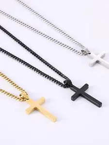 Unisex Cuban Chain Necklace, 14k Gold Plated, 3.5mm Width, Suitable for Men & Boys, Versatile Jewelry Accessory, Versatile Design, Cross Pendant
