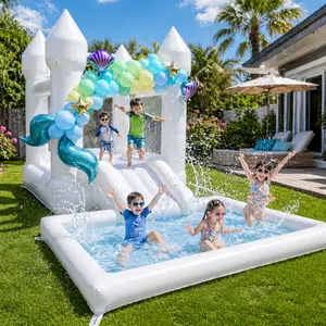 Inflatable White Bounce House for Kids with UL Blower-Portable, Large Ball Pool and Jump Space 3in1 Bouncy Castles A Spacious Joy-Room Bounce House for backyard water play Kids 3-12 Oxford material tiktokshopspringglowup