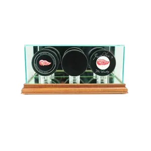 Perfect Cases  Triple Hockey Puck Display Case- Walnut