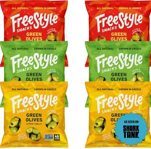 Olive Snack Packs - As Seen on Shark Tank - Single Serve - Fresh Pitted Green Olives, Grown in Greece, All Natural, Non-GMO, Sugar-Free, Salty Snack - Variety, 1.1oz (6 Pack)
