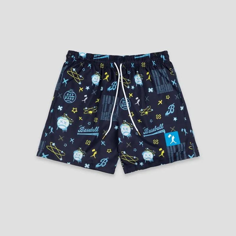 Bat Bros Boy's Medium-Length Drawstring Swim Trunks - Casual Swim Shorts & Trunks, Kids' Swimwear Shorts for Cage-to-Pool Use, Baseballism Lace Tips