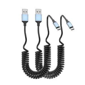 2-Pack Coiled USB-C Car Charger Cable – 3ft Retractable Fast Charging Cord for iPhone 16/15, Samsung S23, Google Pixel, Apple CarPlay