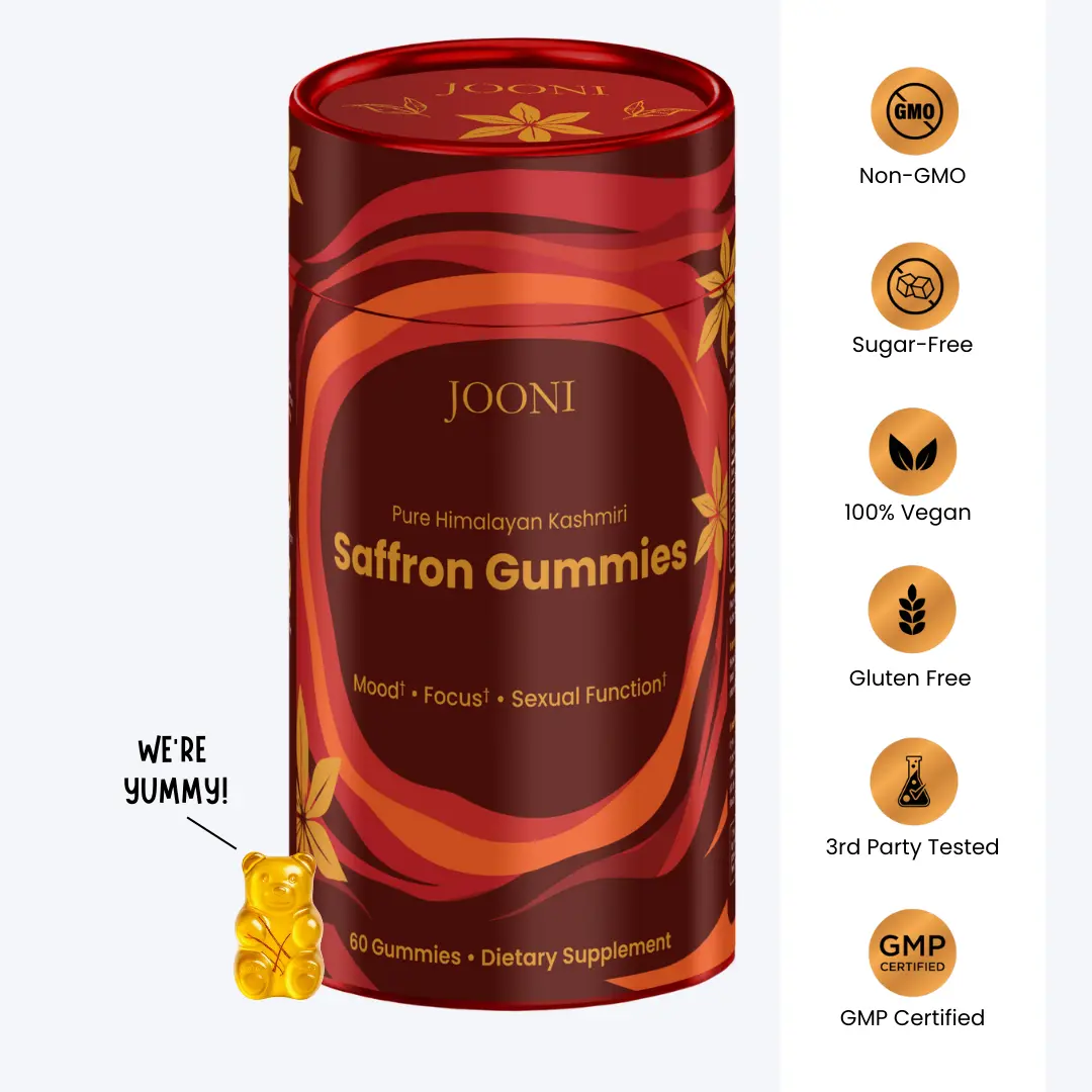 JOONI Pure Himalayan Kashmiri Saffron Gummies Dietary Supplement Natural Flavor Non-GMO Sugar-Free 100% Vegan Gluten-Free Edible Supplement