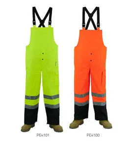 HI-VIS RAINWEAR BIB PANTS With Elastic suspenders with release buckles / High visibility reflective water resistant BIB PANTS