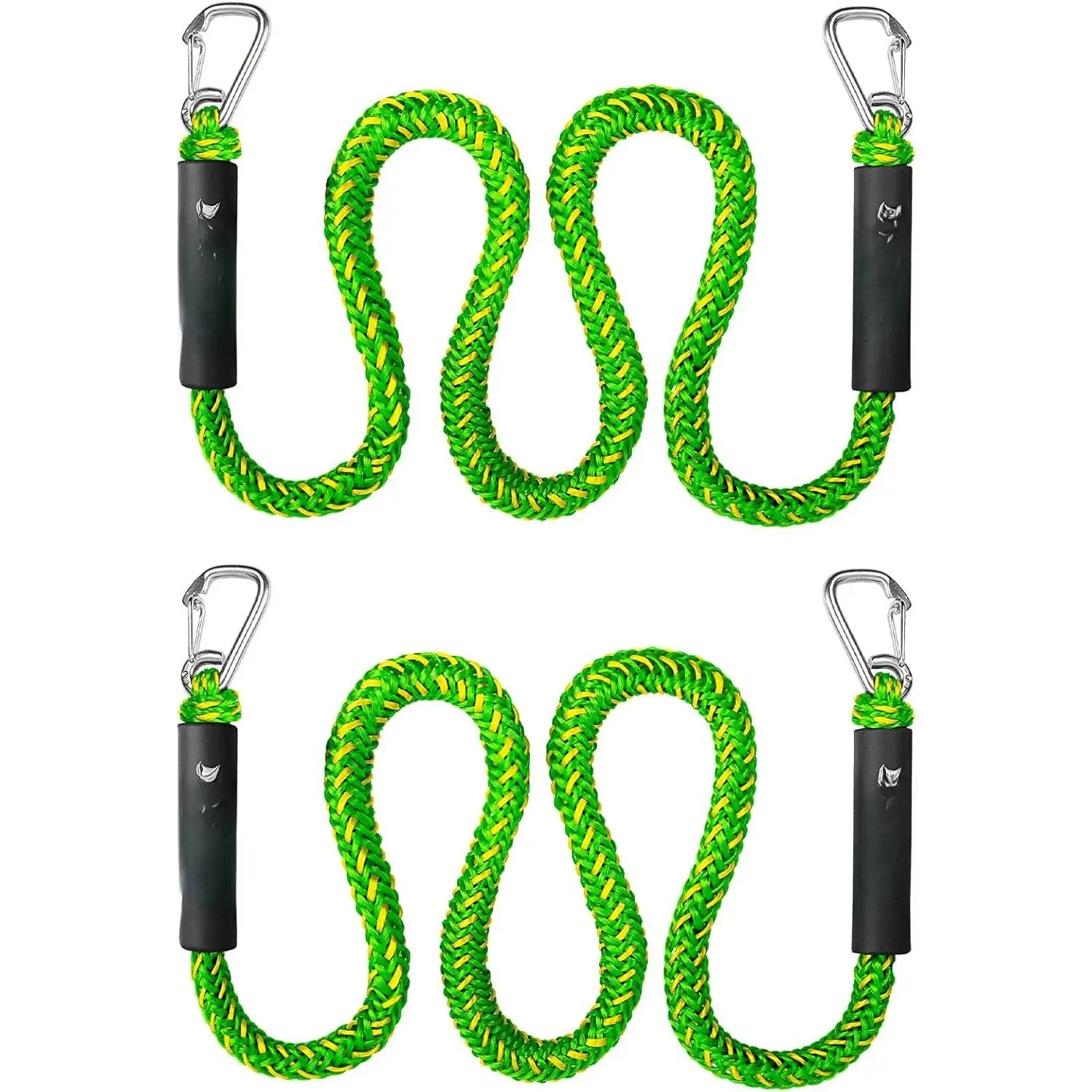 Bungee Dock Line, Jet Ski Dock Line with Double 316 Stainless Steel Clips, Boat Snubber Docking Rope for PWC, Boat Accessories for Yamaha Waverunner, Seadoo, 2 Pack 4-5.5ft Yellow & Green