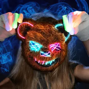 ZONESTA Halloween Mask Purge Mask Light Up,LED Scary Furry Bear Mask Bloody Plush Creepy Cosplay Halloween Costumes